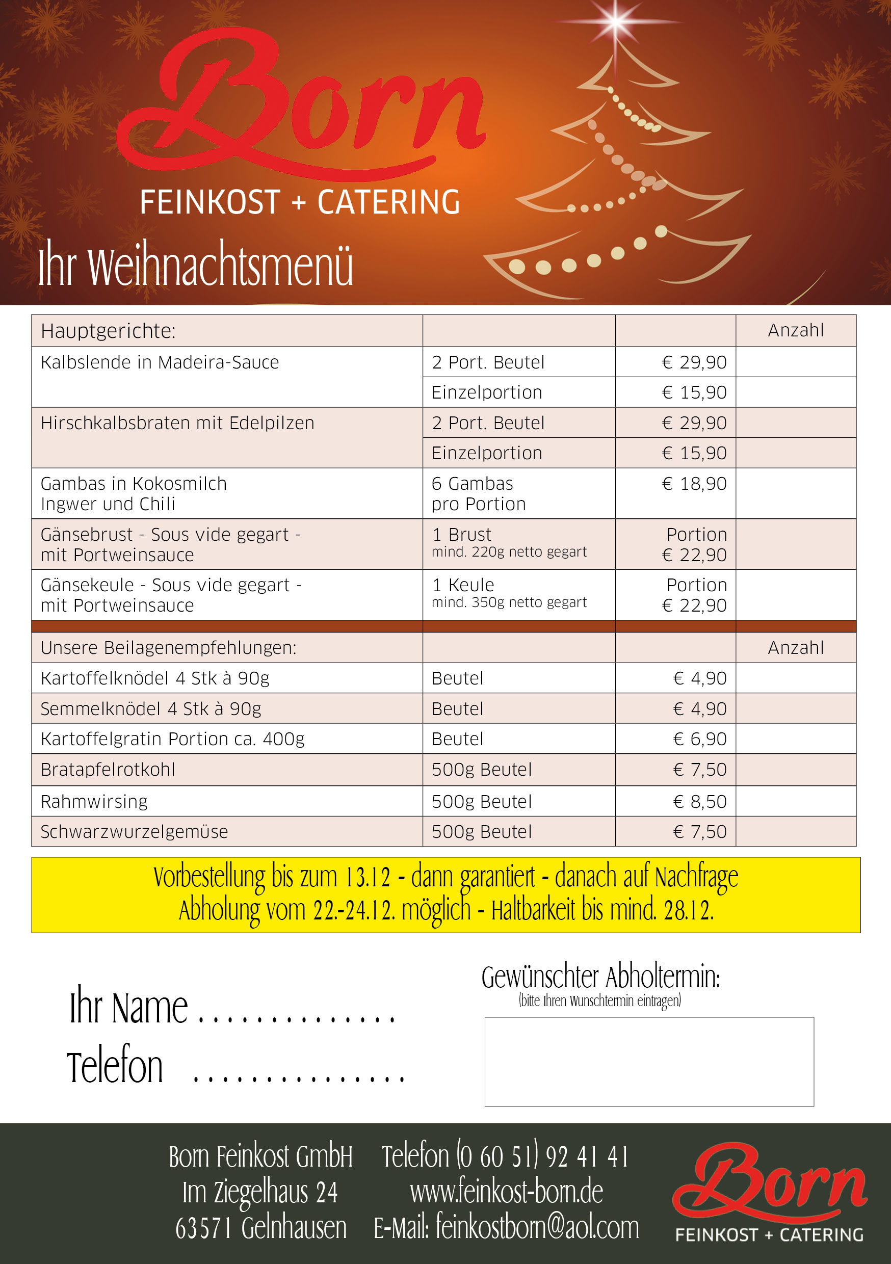 Feinkost Born Weihnachtsmenue 2025